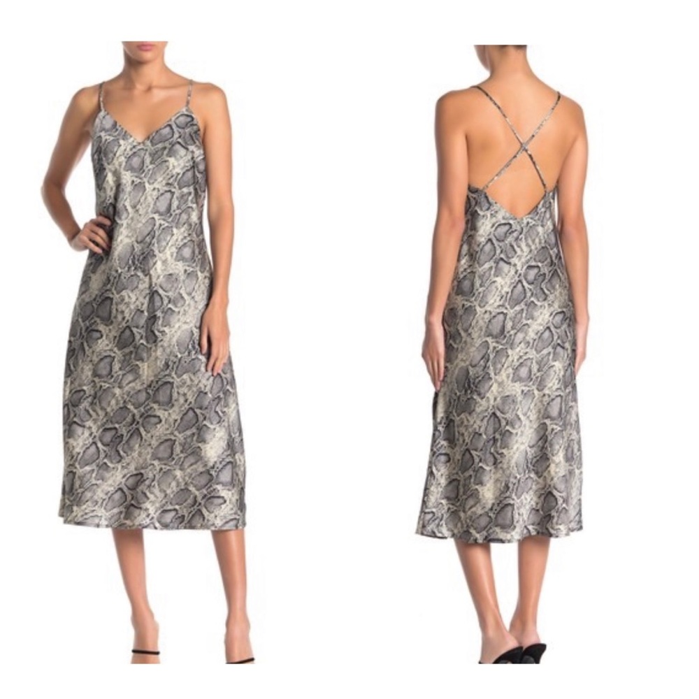 Love Stitch Snake Print Satin Midi Slip Dress Size Small NWT